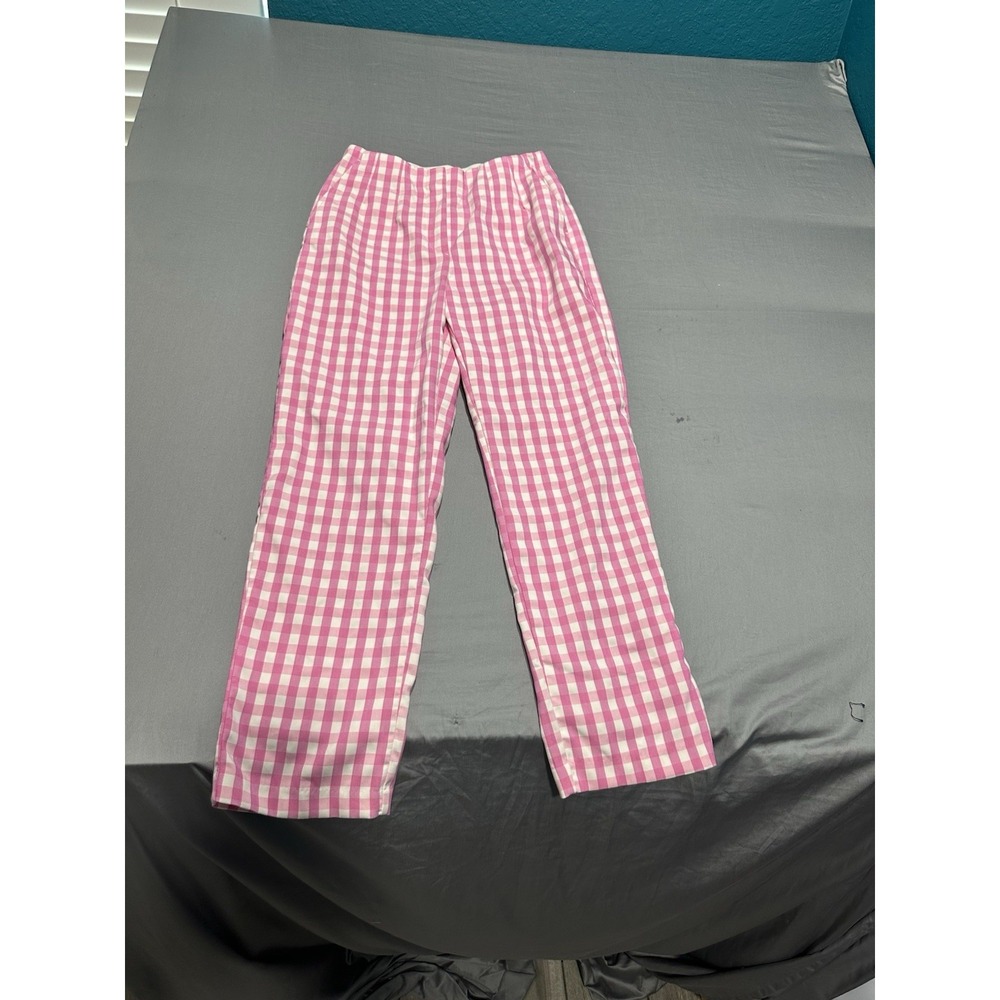 H&M Women's Pink/White Gingham Pants‎ 6 Preppy